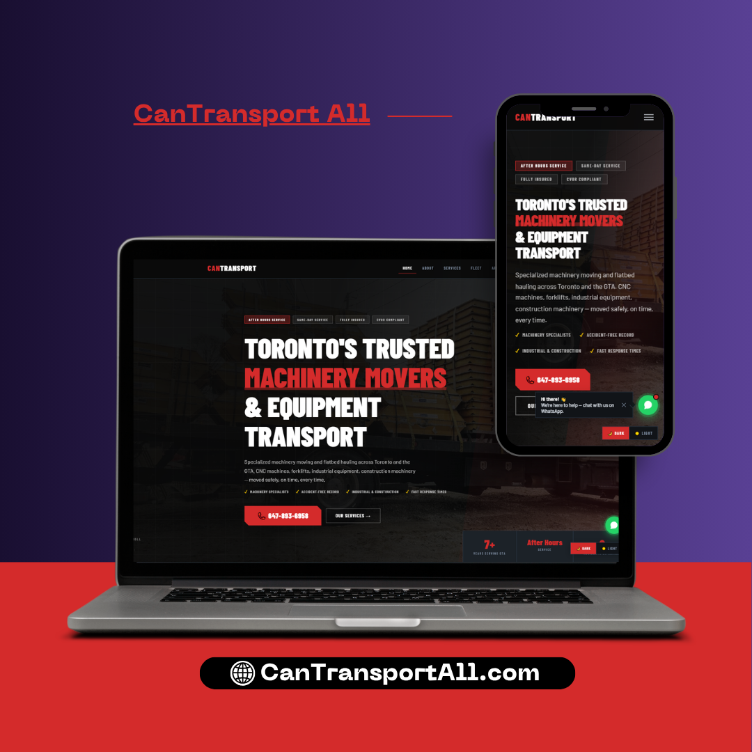 Can Transport All website — desktop and mobile preview
